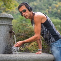 At the fountain